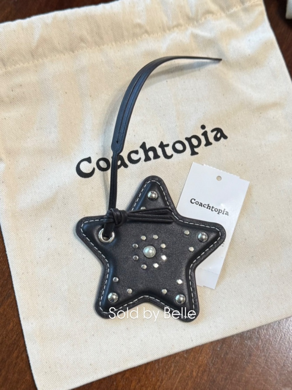 NWT Coach Star Bag Charm Leather Polished Rivets